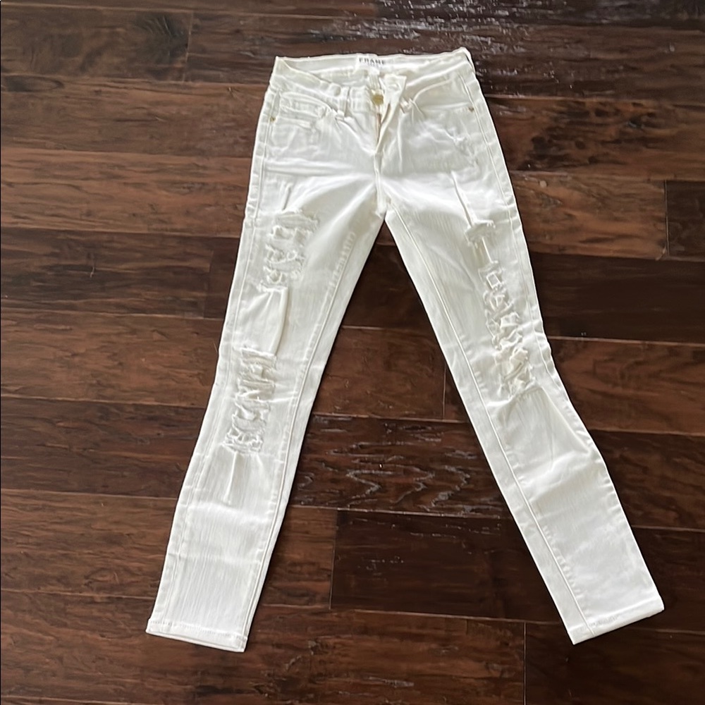 FRAME White Distressed Skinny Jeans
